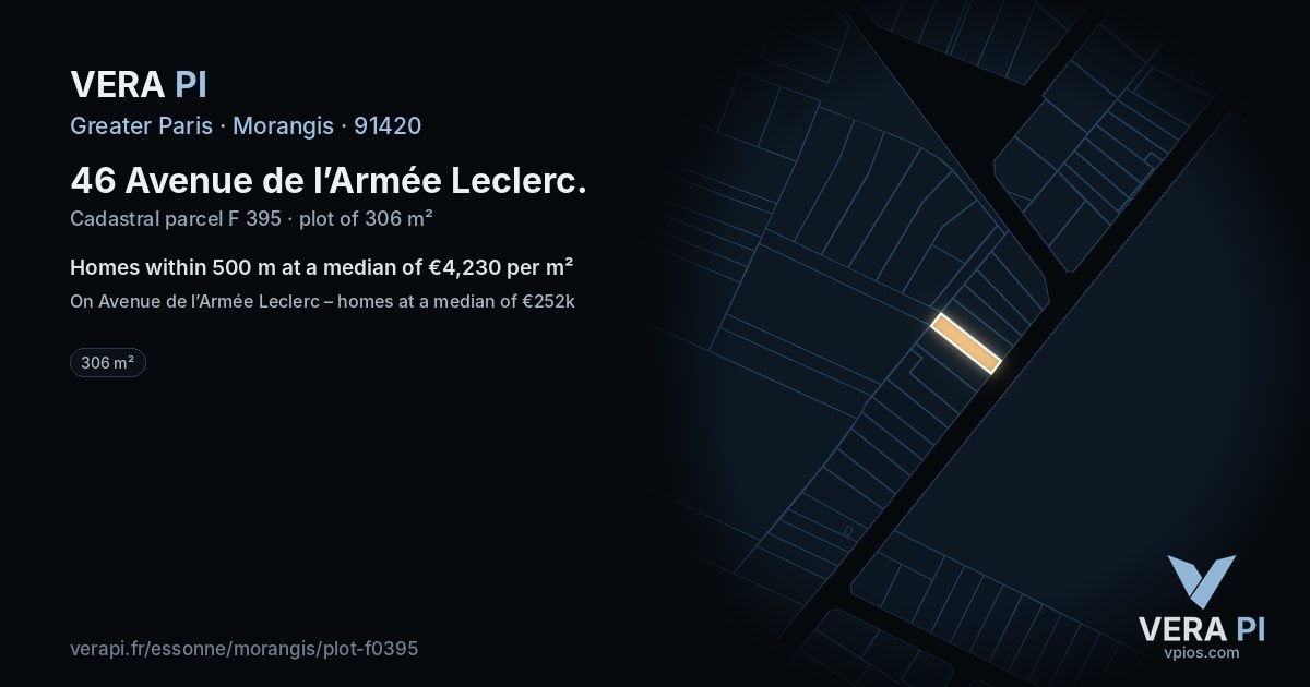 46 Avenue de l’Armée Leclerc, Morangis at night – the plot lit, the parcels around coloured by the prices near them