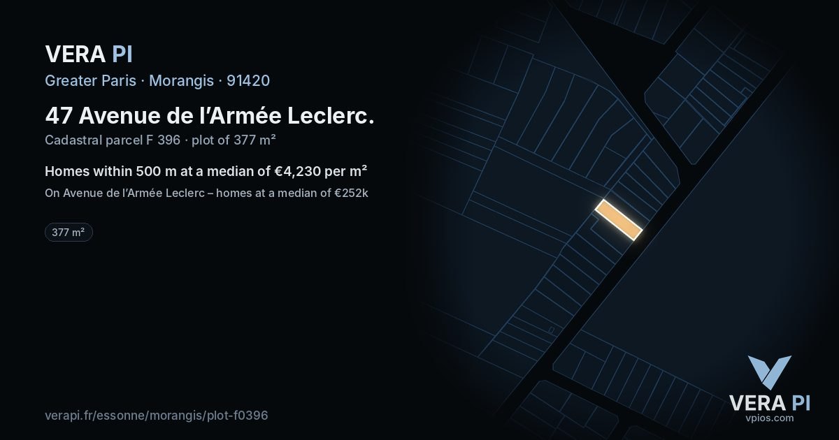 47 Avenue de l’Armée Leclerc, Morangis at night – the plot lit, the parcels around coloured by the prices near them