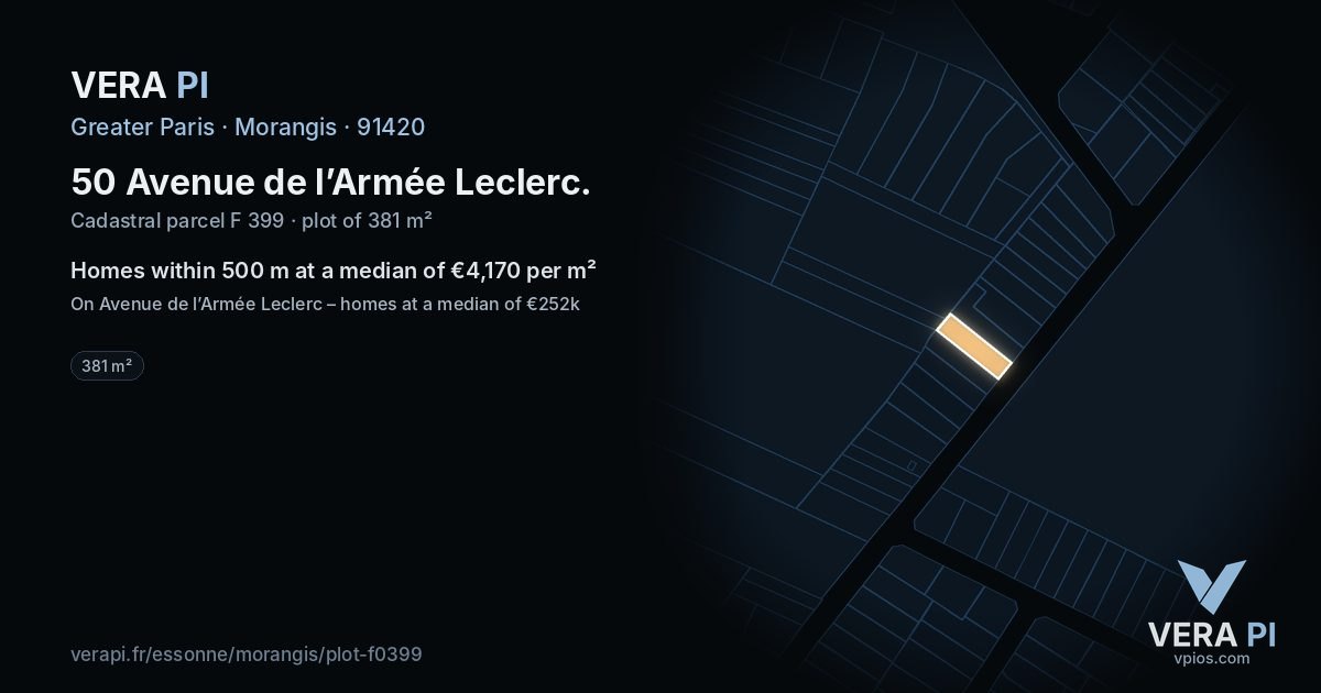 50 Avenue de l’Armée Leclerc, Morangis at night – the plot lit, the parcels around coloured by the prices near them