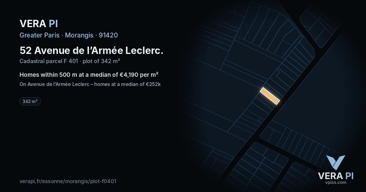 52 Avenue de l’Armée Leclerc, Morangis at night – the plot lit, the parcels around coloured by the prices near them