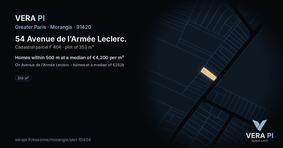 54 Avenue de l’Armée Leclerc, Morangis at night – the plot lit, the parcels around coloured by the prices near them