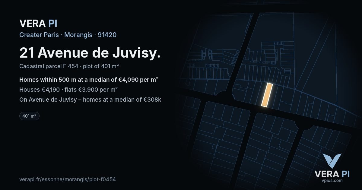 21 Avenue de Juvisy, Morangis at night – the plot lit, the parcels around coloured by the prices near them