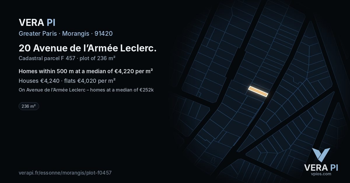 20 Avenue de l’Armée Leclerc, Morangis at night – the plot lit, the parcels around coloured by the prices near them
