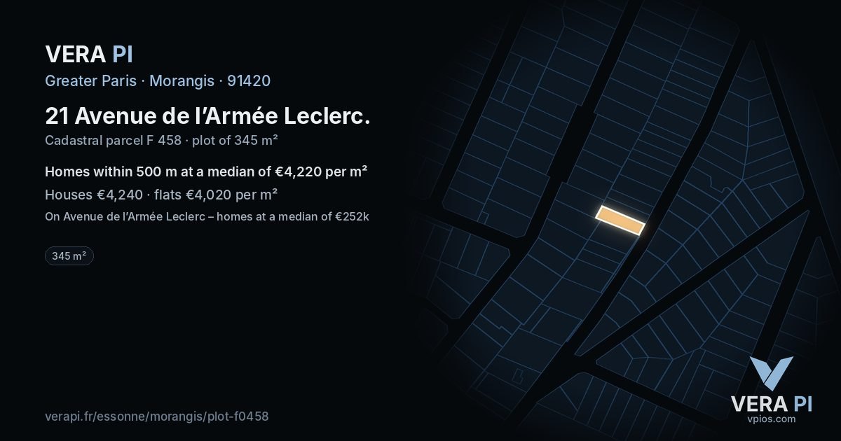 21 Avenue de l’Armée Leclerc, Morangis at night – the plot lit, the parcels around coloured by the prices near them