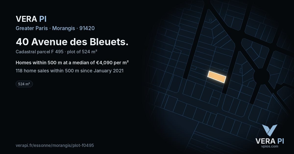 40 Avenue des Bleuets, Morangis at night – the plot lit, the parcels around coloured by the prices near them