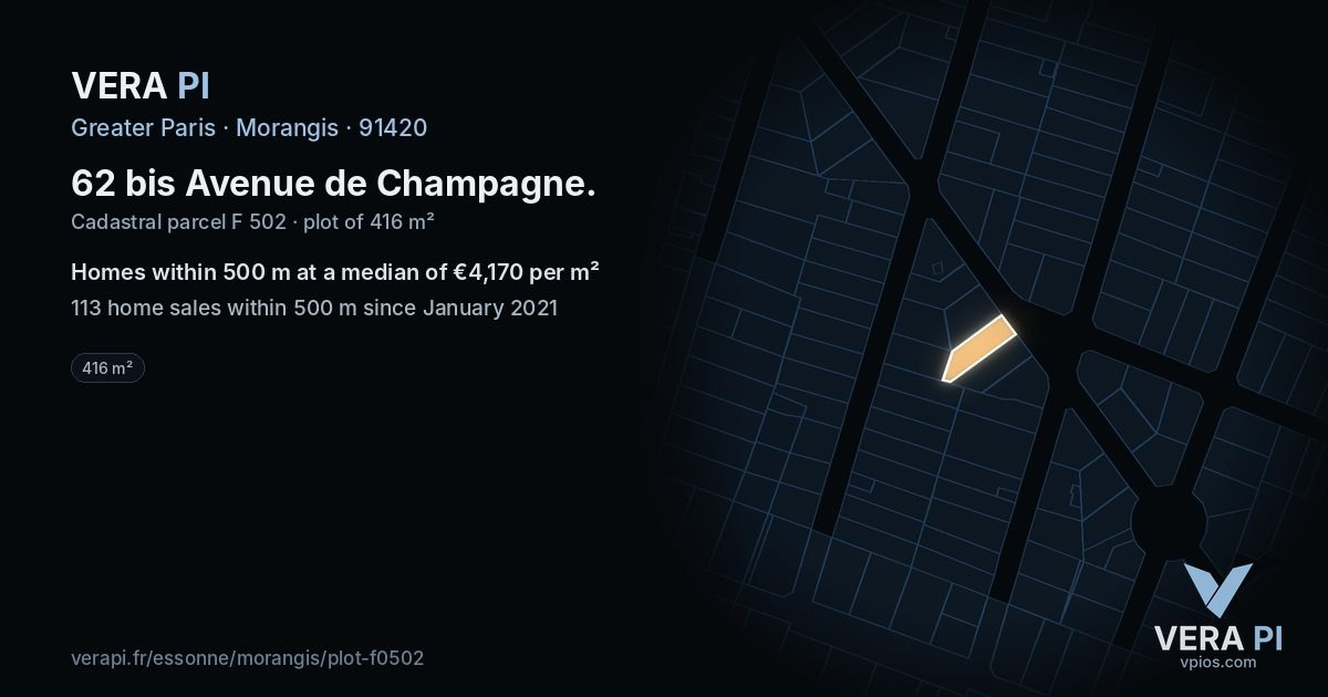 62 bis Avenue de Champagne, Morangis at night – the plot lit, the parcels around coloured by the prices near them