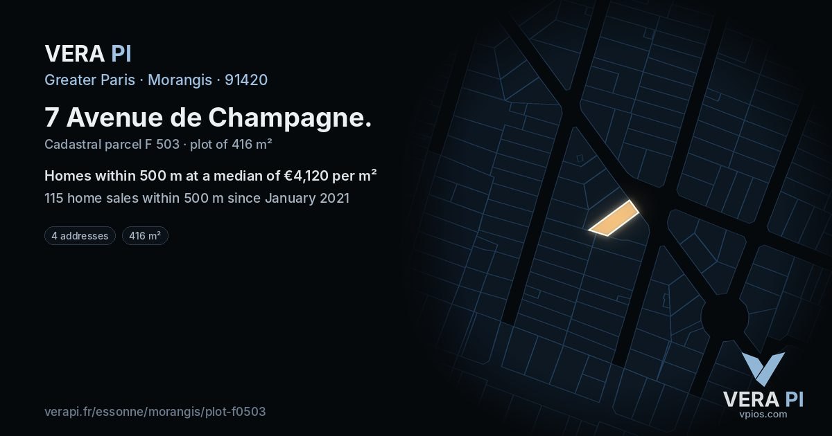 7 Avenue de Champagne, Morangis at night – the plot lit, the parcels around coloured by the prices near them