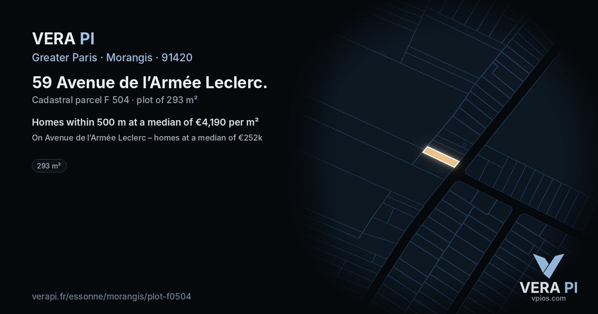 59 Avenue de l’Armée Leclerc, Morangis at night – the plot lit, the parcels around coloured by the prices near them