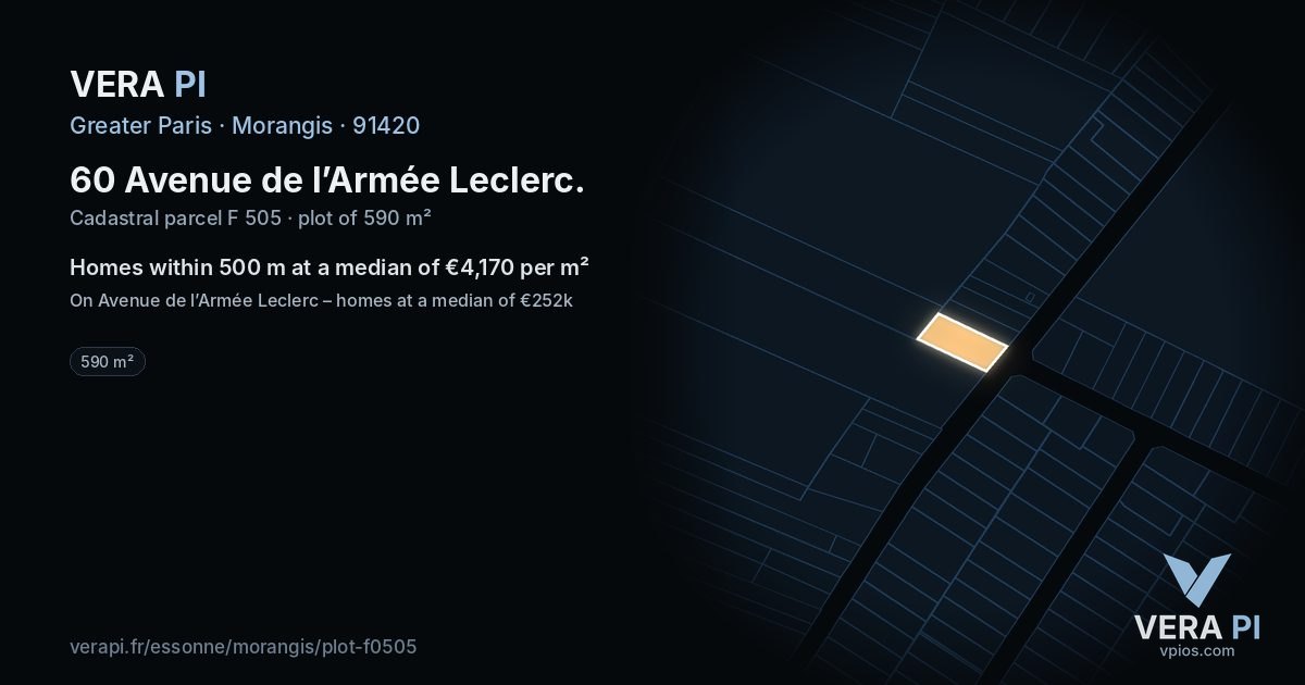 60 Avenue de l’Armée Leclerc, Morangis at night – the plot lit, the parcels around coloured by the prices near them