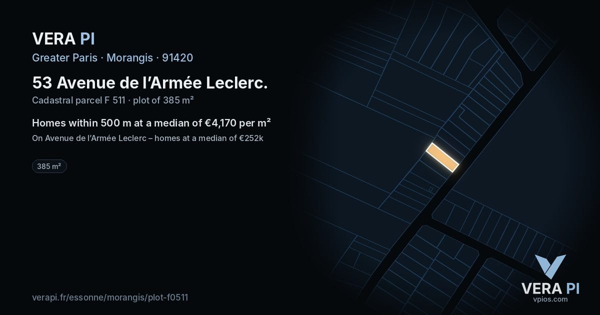 53 Avenue de l’Armée Leclerc, Morangis at night – the plot lit, the parcels around coloured by the prices near them