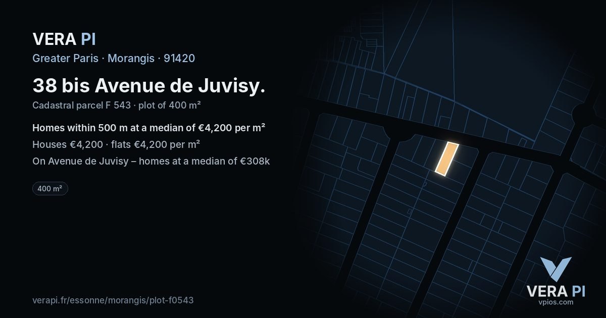 38 bis Avenue de Juvisy, Morangis at night – the plot lit, the parcels around coloured by the prices near them