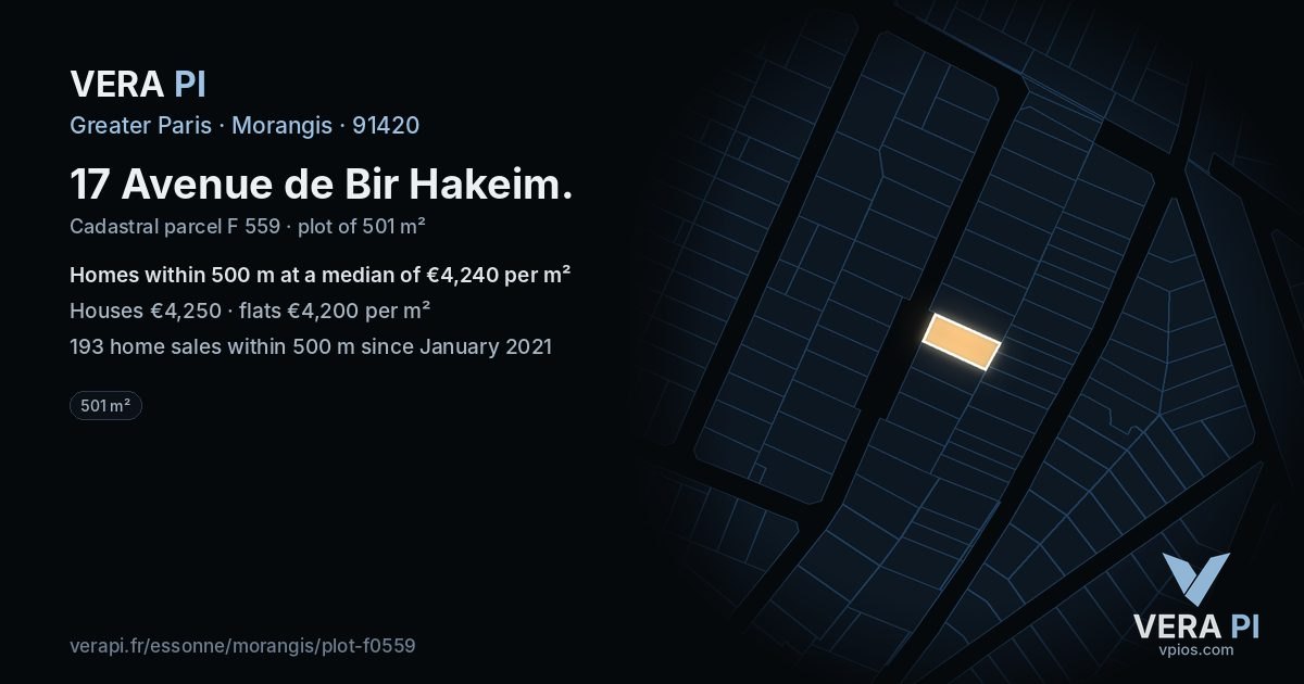 17 Avenue de Bir Hakeim, Morangis at night – the plot lit, the parcels around coloured by the prices near them
