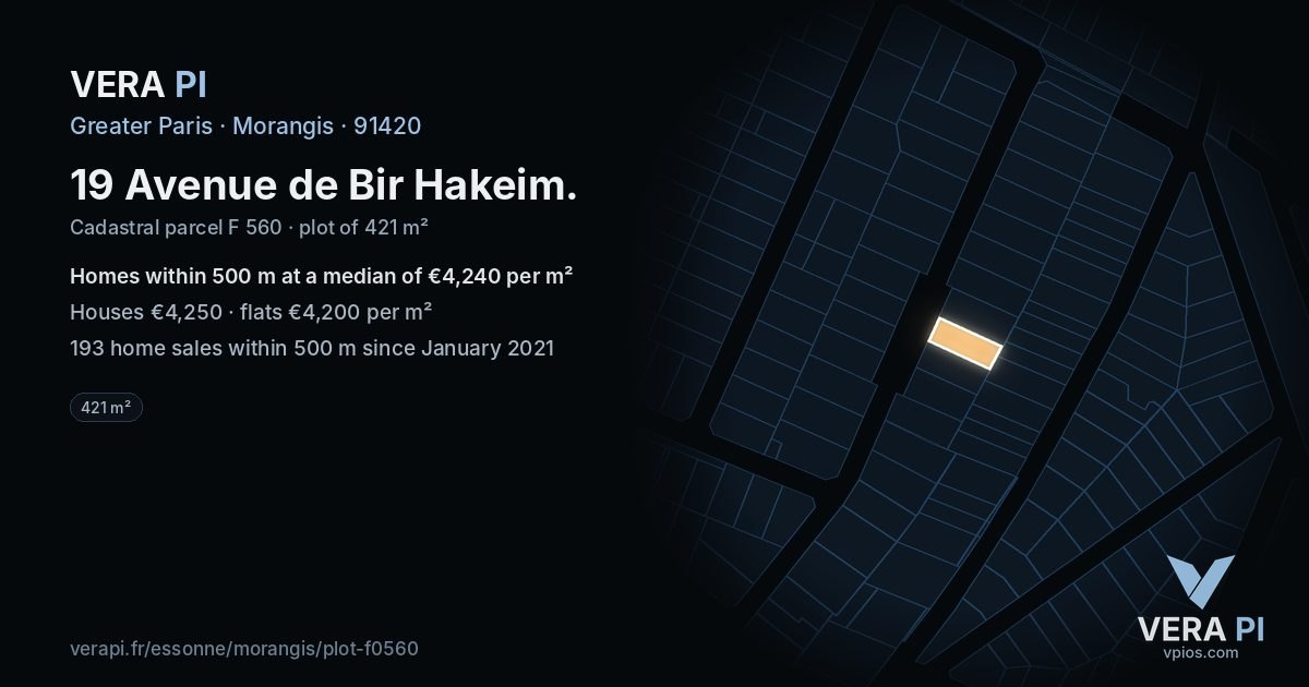 19 Avenue de Bir Hakeim, Morangis at night – the plot lit, the parcels around coloured by the prices near them