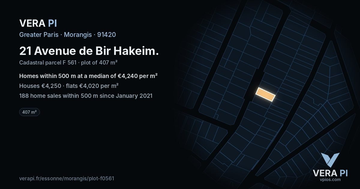 21 Avenue de Bir Hakeim, Morangis at night – the plot lit, the parcels around coloured by the prices near them