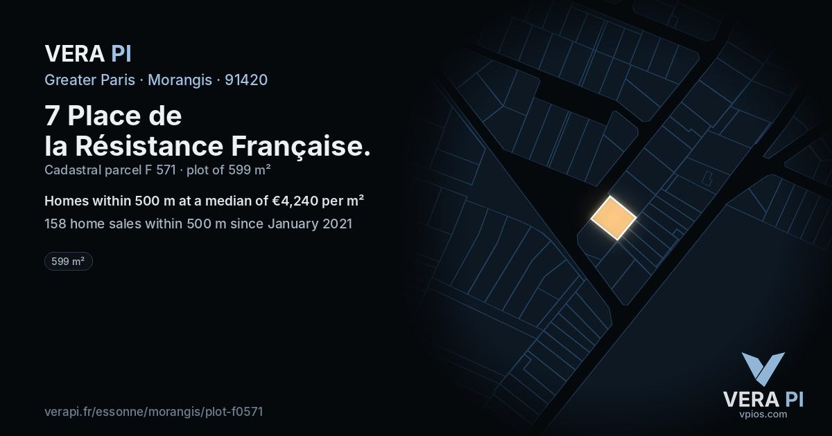 7 Place de la Résistance Française, Morangis at night – the plot lit, the parcels around coloured by the prices near them