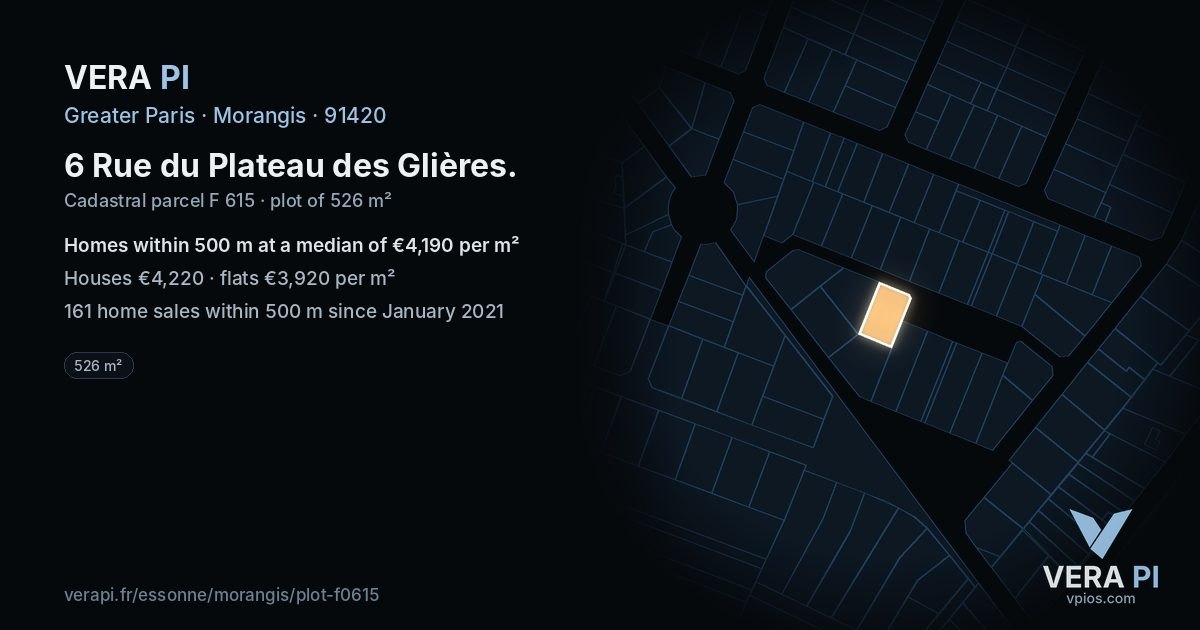 6 Rue du Plateau des Glières, Morangis at night – the plot lit, the parcels around coloured by the prices near them