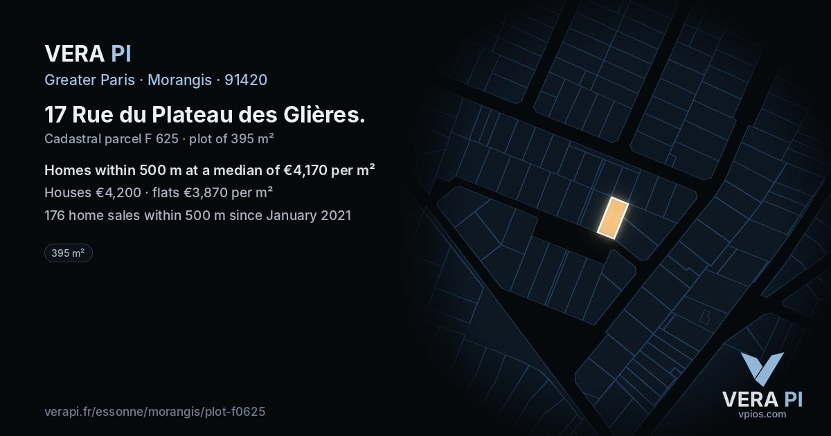 17 Rue du Plateau des Glières, Morangis at night – the plot lit, the parcels around coloured by the prices near them