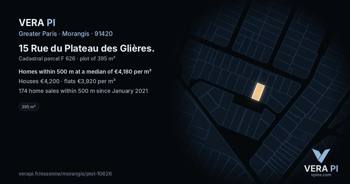 15 Rue du Plateau des Glières, Morangis at night – the plot lit, the parcels around coloured by the prices near them