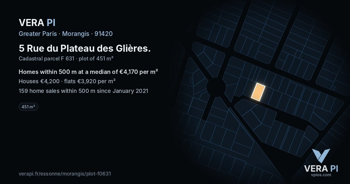 5 Rue du Plateau des Glières, Morangis at night – the plot lit, the parcels around coloured by the prices near them
