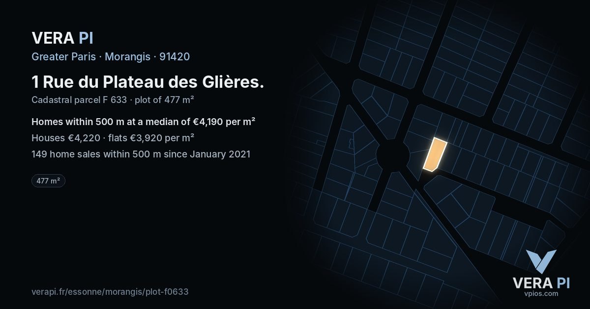 1 Rue du Plateau des Glières, Morangis at night – the plot lit, the parcels around coloured by the prices near them