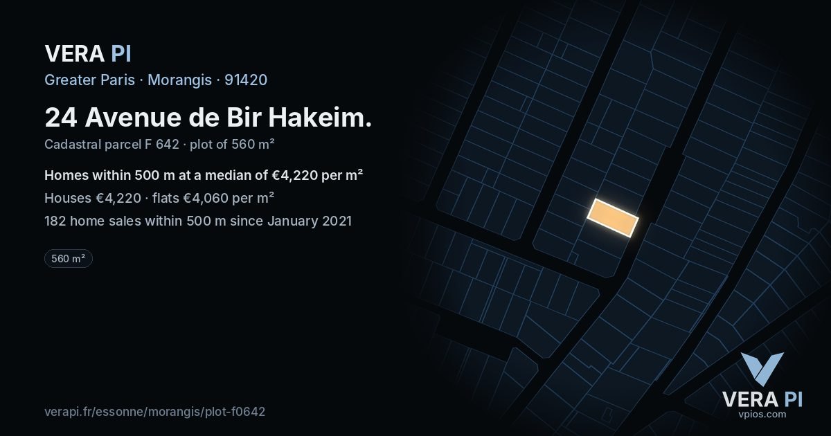 24 Avenue de Bir Hakeim, Morangis at night – the plot lit, the parcels around coloured by the prices near them