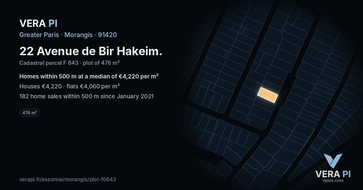 22 Avenue de Bir Hakeim, Morangis at night – the plot lit, the parcels around coloured by the prices near them
