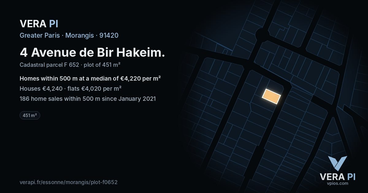 4 Avenue de Bir Hakeim, Morangis at night – the plot lit, the parcels around coloured by the prices near them