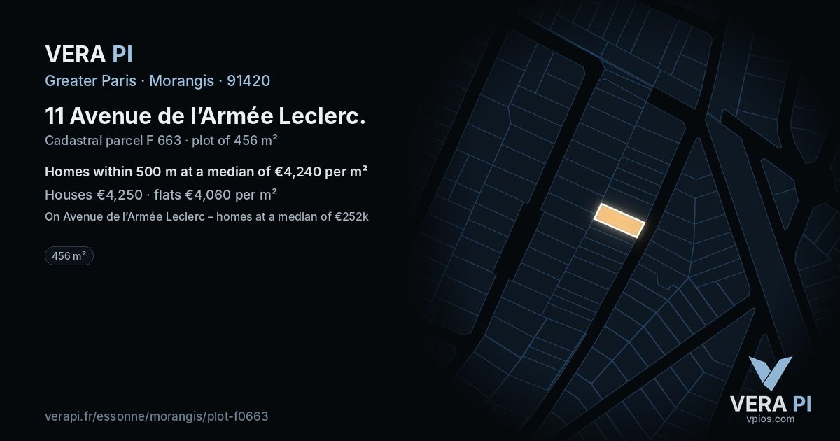 11 Avenue de l’Armée Leclerc, Morangis at night – the plot lit, the parcels around coloured by the prices near them