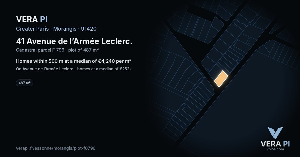 41 Avenue de l’Armée Leclerc, Morangis at night – the plot lit, the parcels around coloured by the prices near them