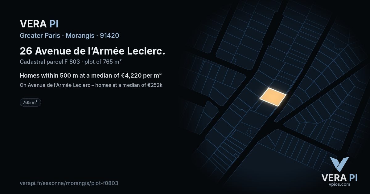 26 Avenue de l’Armée Leclerc, Morangis at night – the plot lit, the parcels around coloured by the prices near them