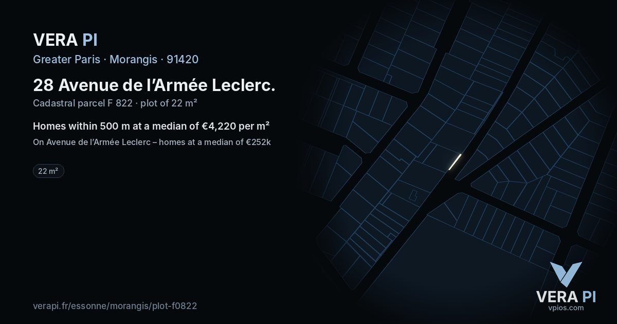 28 Avenue de l’Armée Leclerc, Morangis at night – the plot lit, the parcels around coloured by the prices near them