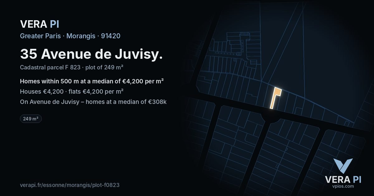 35 Avenue de Juvisy, Morangis at night – the plot lit, the parcels around coloured by the prices near them