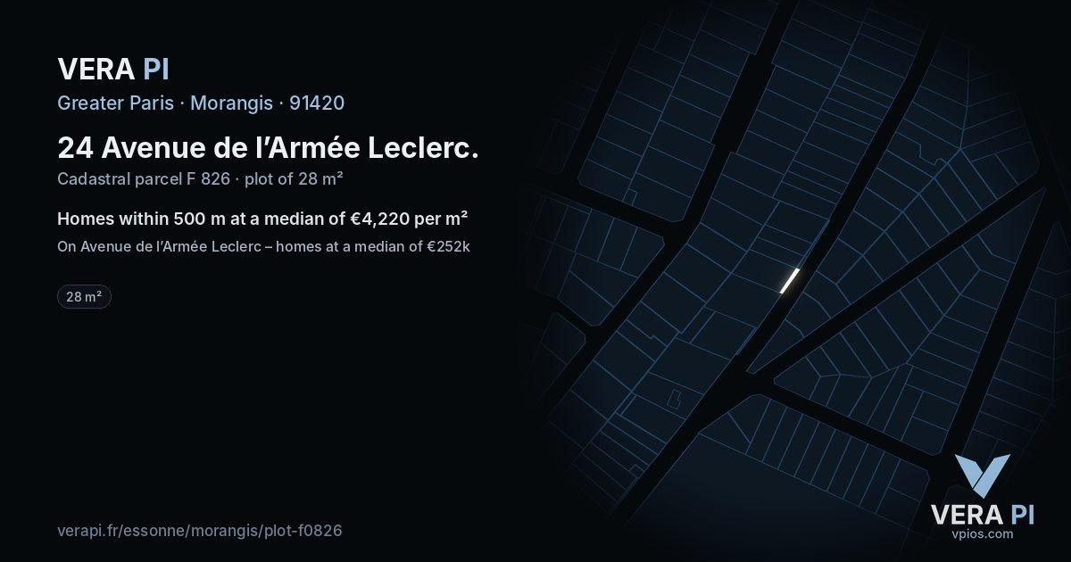 24 Avenue de l’Armée Leclerc, Morangis at night – the plot lit, the parcels around coloured by the prices near them