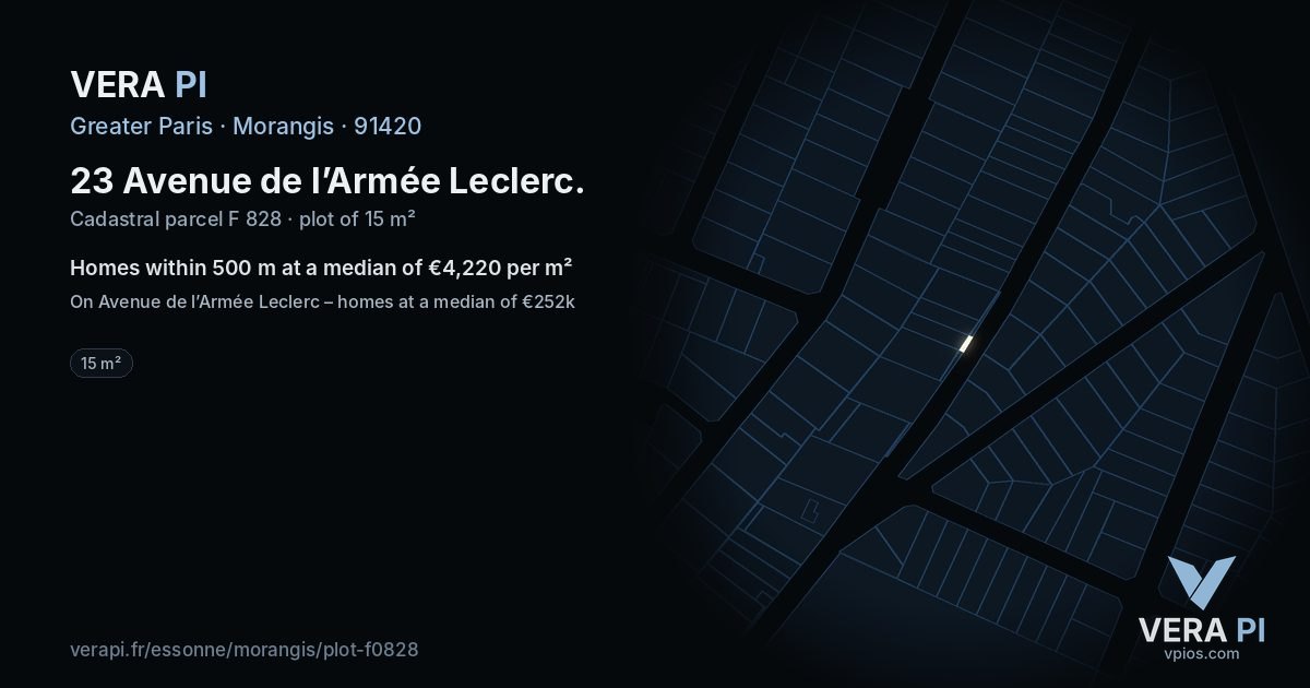 23 Avenue de l’Armée Leclerc, Morangis at night – the plot lit, the parcels around coloured by the prices near them