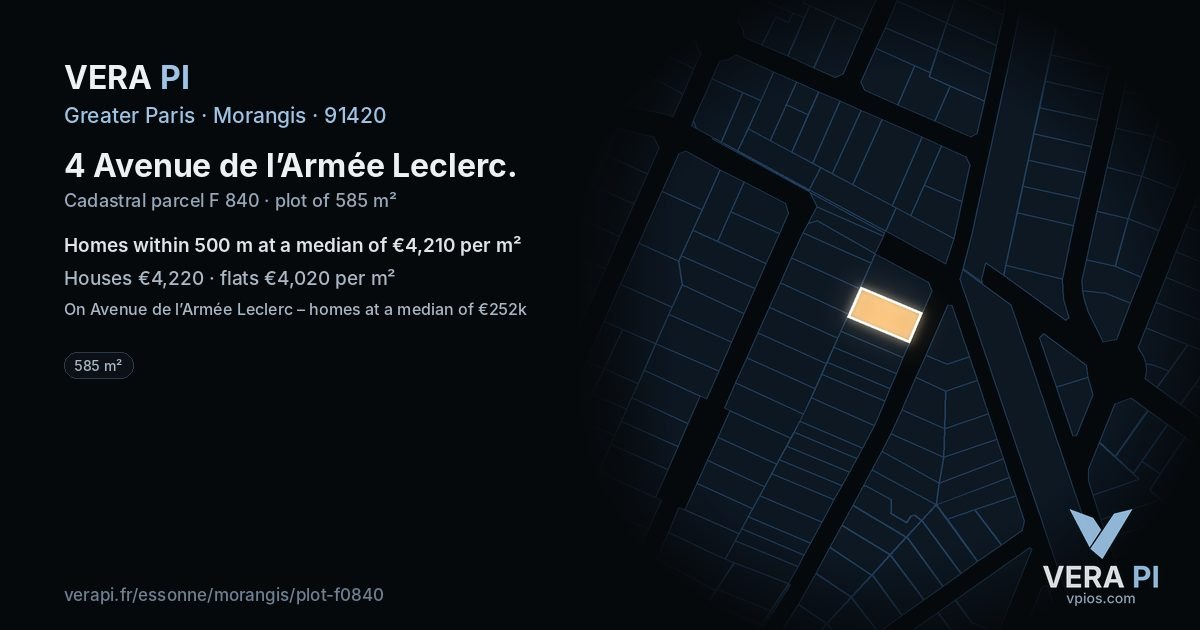 4 Avenue de l’Armée Leclerc, Morangis at night – the plot lit, the parcels around coloured by the prices near them