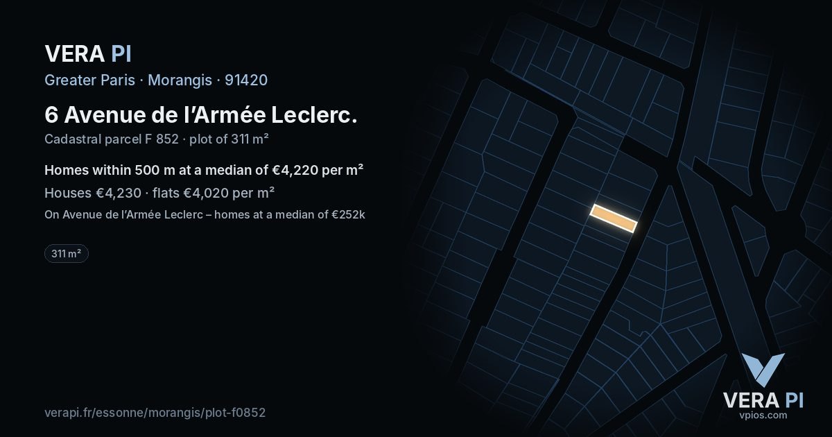 6 Avenue de l’Armée Leclerc, Morangis at night – the plot lit, the parcels around coloured by the prices near them