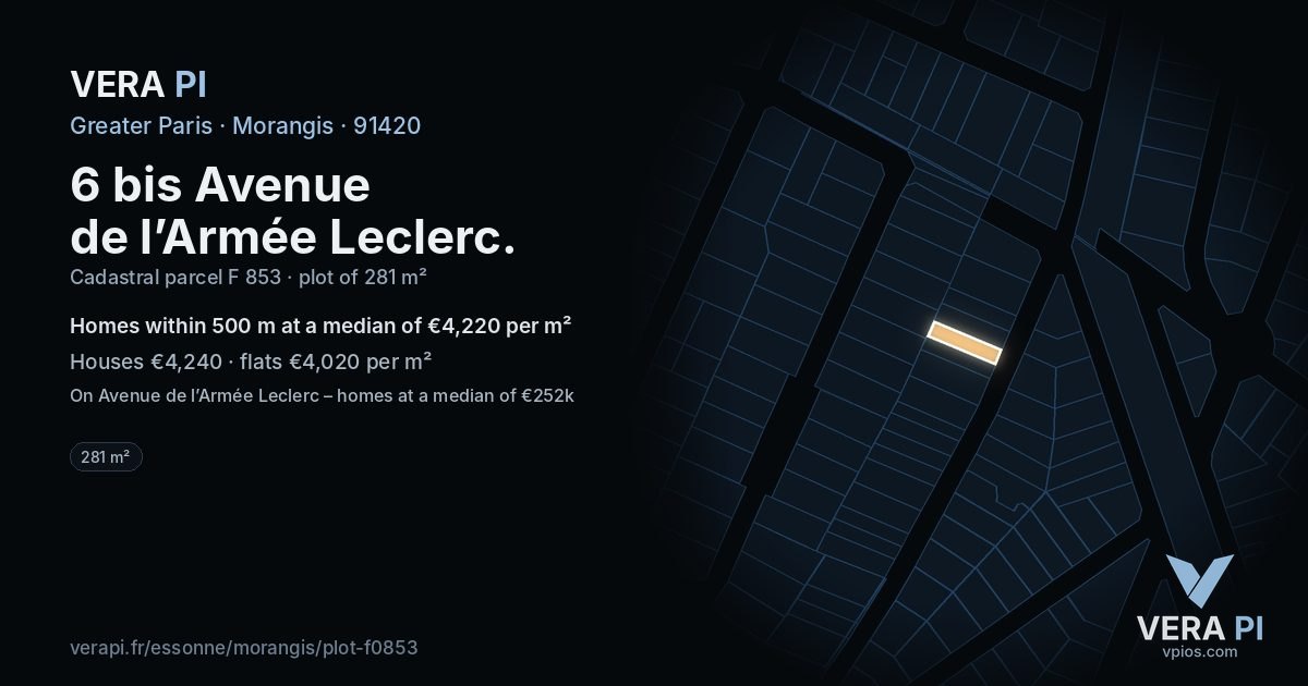 6 bis Avenue de l’Armée Leclerc, Morangis at night – the plot lit, the parcels around coloured by the prices near them