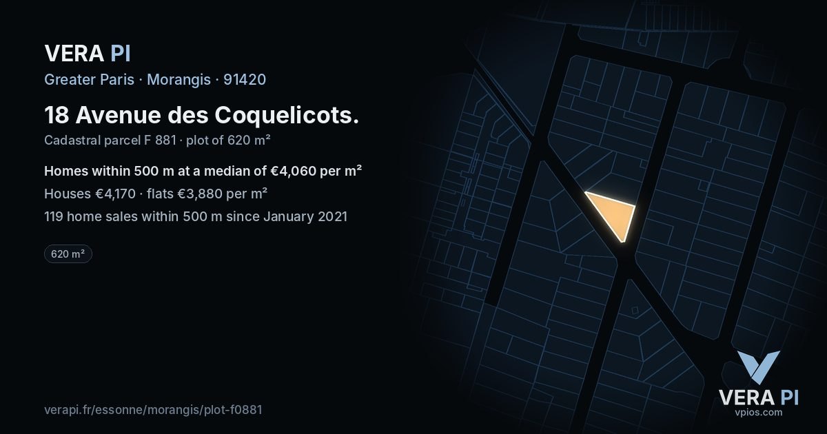 18 Avenue des Coquelicots, Morangis at night – the plot lit, the parcels around coloured by the prices near them
