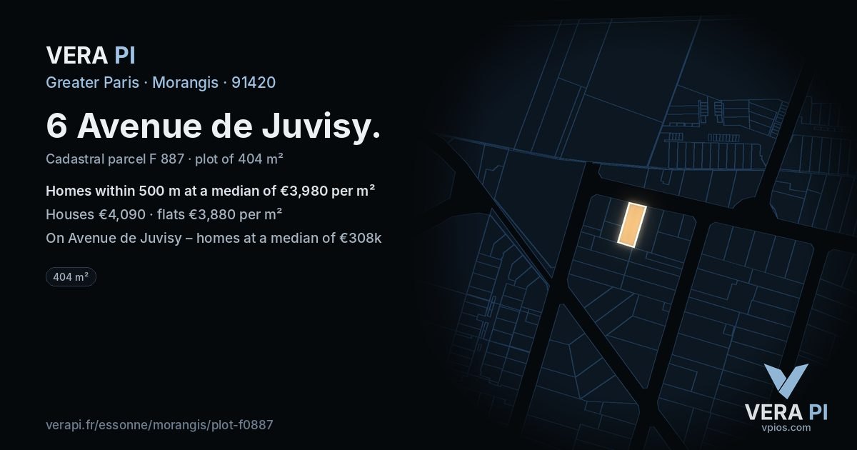 6 Avenue de Juvisy, Morangis at night – the plot lit, the parcels around coloured by the prices near them