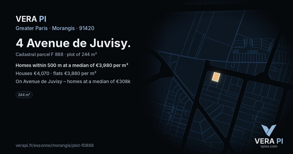4 Avenue de Juvisy, Morangis at night – the plot lit, the parcels around coloured by the prices near them