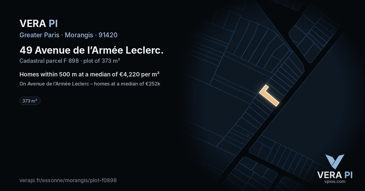 49 Avenue de l’Armée Leclerc, Morangis at night – the plot lit, the parcels around coloured by the prices near them