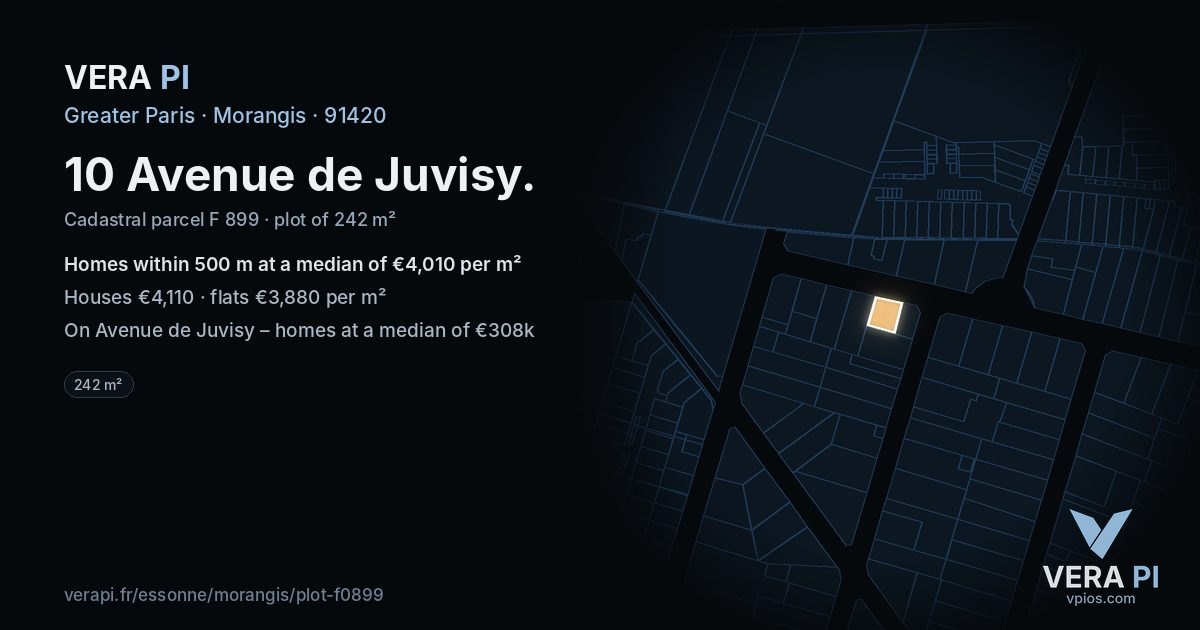 10 Avenue de Juvisy, Morangis at night – the plot lit, the parcels around coloured by the prices near them