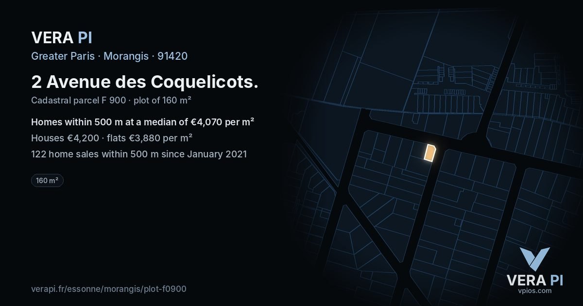 2 Avenue des Coquelicots, Morangis at night – the plot lit, the parcels around coloured by the prices near them