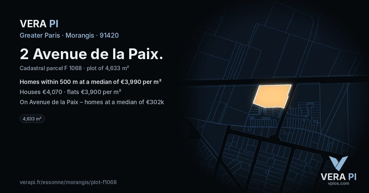 2 Avenue de la Paix, Morangis at night – the plot lit, the parcels around coloured by the prices near them