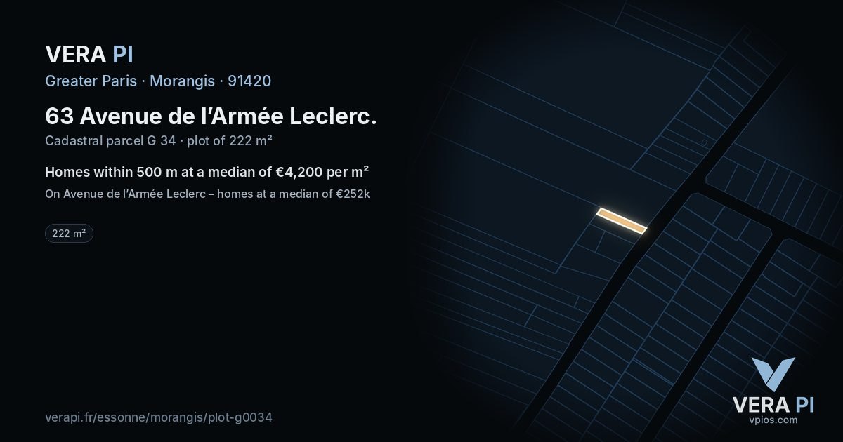 63 Avenue de l’Armée Leclerc, Morangis at night – the plot lit, the parcels around coloured by the prices near them