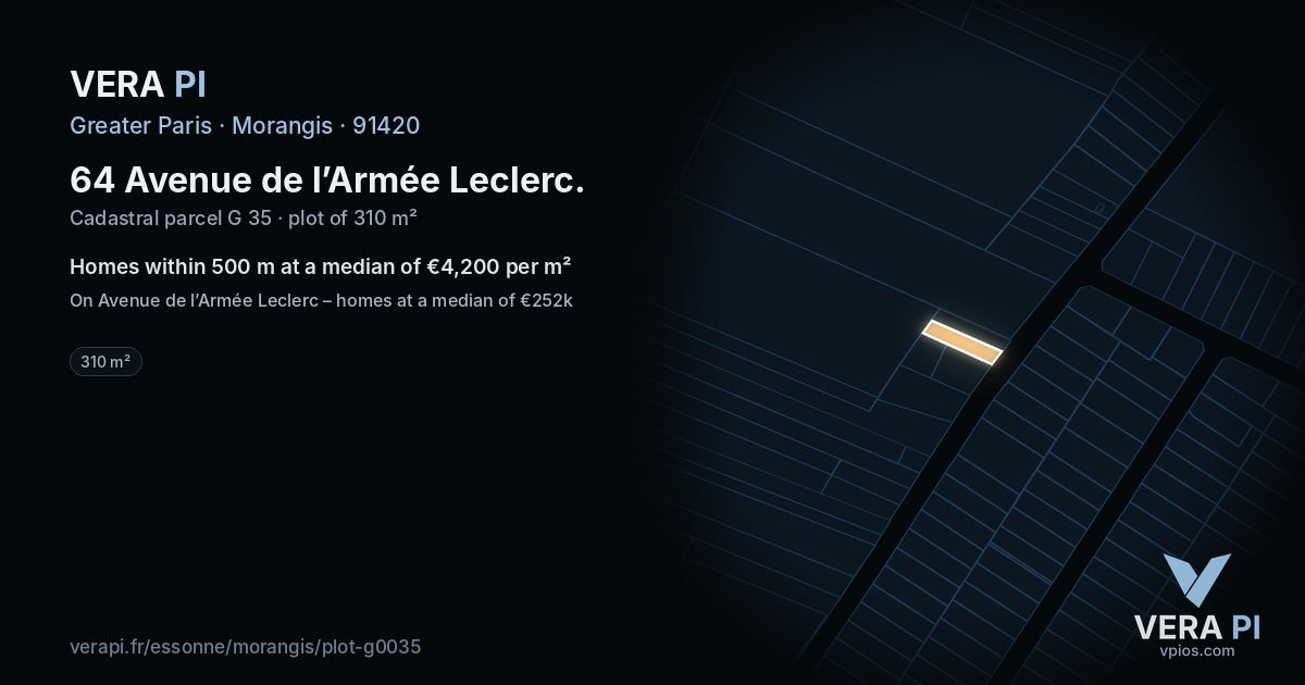 64 Avenue de l’Armée Leclerc, Morangis at night – the plot lit, the parcels around coloured by the prices near them