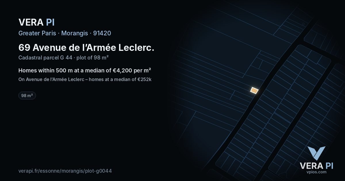 69 Avenue de l’Armée Leclerc, Morangis at night – the plot lit, the parcels around coloured by the prices near them