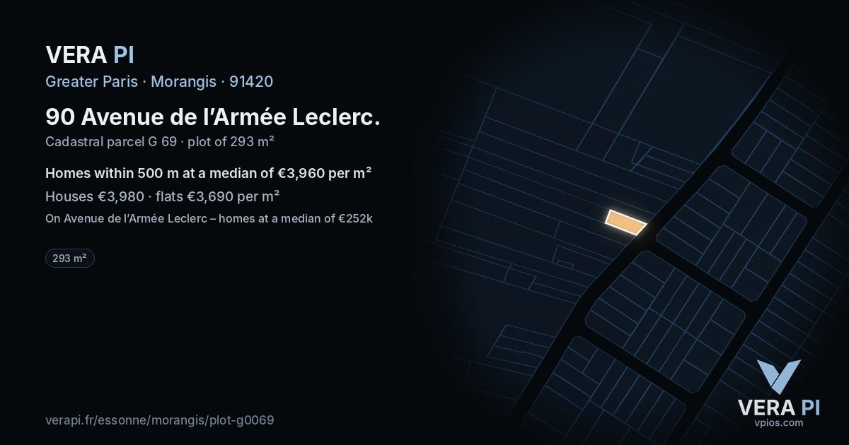 90 Avenue de l’Armée Leclerc, Morangis at night – the plot lit, the parcels around coloured by the prices near them