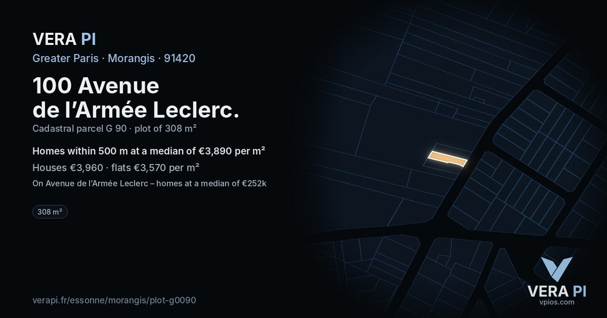 100 Avenue de l’Armée Leclerc, Morangis at night – the plot lit, the parcels around coloured by the prices near them