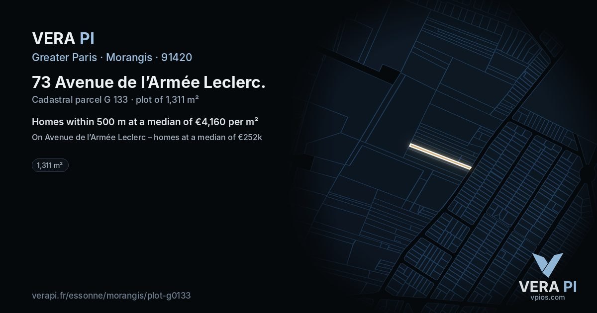 73 Avenue de l’Armée Leclerc, Morangis at night – the plot lit, the parcels around coloured by the prices near them